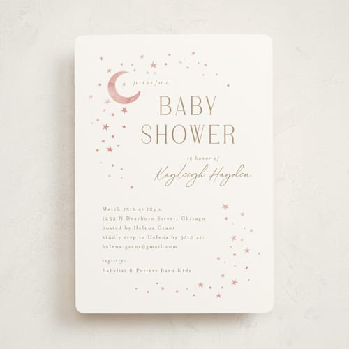 This is a petal baby shower invitations with standard by Melanie Kosuge called stardust printing on signature in standard