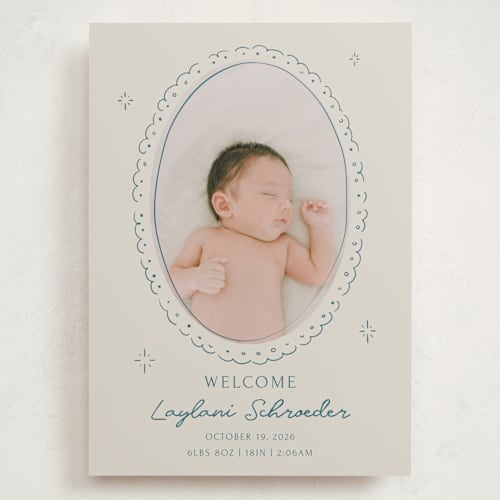 This is a deep pond grand birth announcements with standard by Zove Ahhh called doodle frame printing on smooth signature in grand