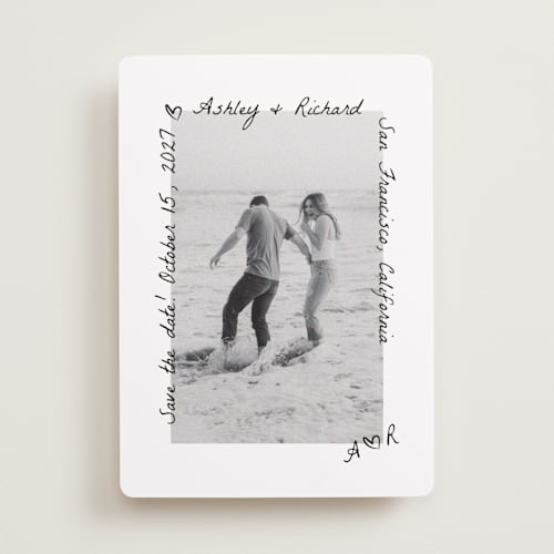 This is a graphite save the date with standard by Claudia Orengo called showered printing on recycled smooth signature in standard